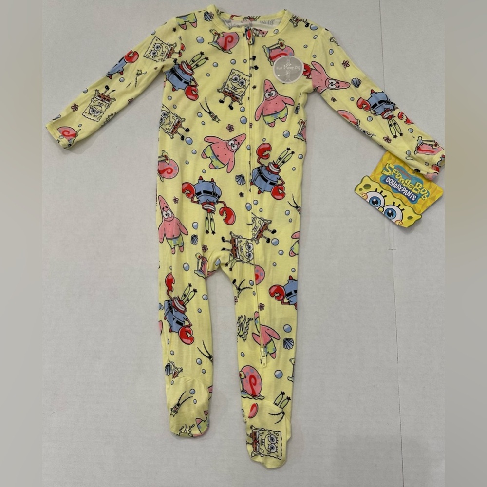 SpongeBob SquarePants Yellow Kids Footed 2-Way Zip 1-Piece Sleep N Play 6-9 Mths